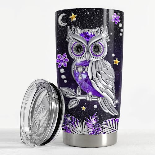 SANDJEST Owl Tumbler 20oz Jewelry Drawings Stainless Steel Insulated Tumblers Owl Gift for Women Girls Coffee Travel Mug Cup Owls Gifts for Birthday Christmas - color: Owl 1