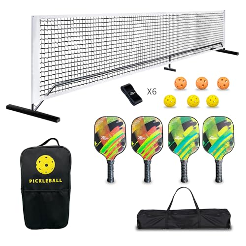 Pickleball Paddles, Pickleball Paddles Set of 2/4, Fiberglass/Carbon Fiber Pickleball Set with Pickleball Balls, Pickleball Bag, Portable Pickleball Net Systerm, Grip Tapes, Pickleball Rackets - style: Pickleball-4P6B Fiberglass Face