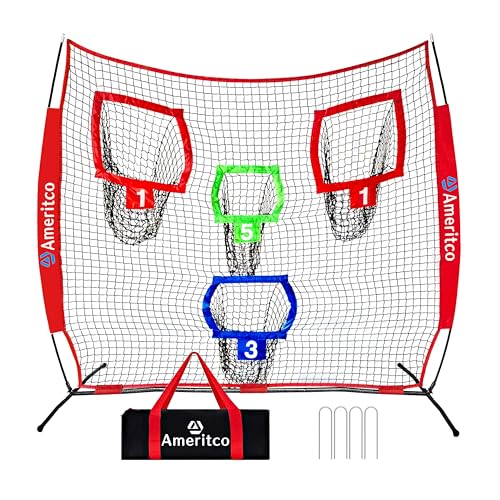 Football Throwing Net, 7x7 FT Football Training Net with 3 Different Colored Targets and 3 Different Sized Pockets for More Accuracy Drills,Portable Quarterback Net with Compact Carrying Bag
