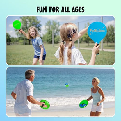 TEILLNET 2-in-1 Beach Paddle Ball and Toss Catch Ball Game Set, Summer Outdoor Toys for Kids Adults, Family Yard Lawn Beach Pool Park Games, Outside Sports Gifts for Boys Girls 3 4 5 6 7 8 9 10 11 12