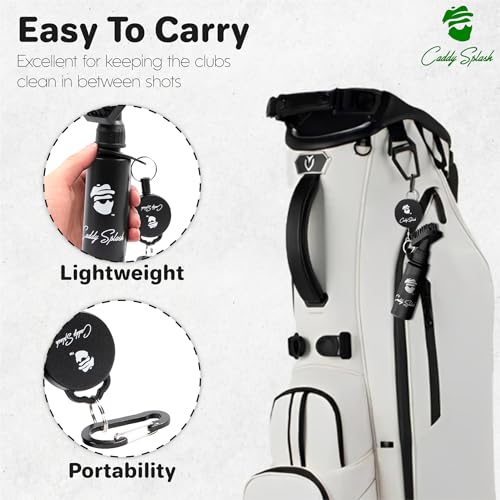Caddy Splash Golf Club Brush Cleaner with Water - Heavy Duty Retractable Clip- Squeeze Bottle for Easy Cleaning with Nylon Bristles- Holds 4 Oz Water - Golf Accessories for Men- USA Company