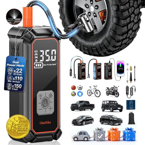 OlarHike Tire Inflator Portable Air Compressor, Battery Powered, 7500mAh, Dual Mode, Auto Air Pump for Car Tires, Motorcycle, Bicycle, Electric Pump with LED Light & Digital Pressure Gauge - color: 1-gray, size: 7500 (Pro Capacity)