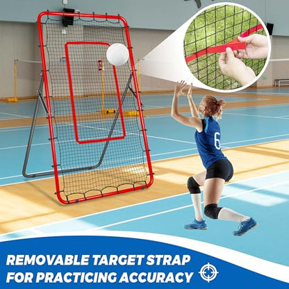 2-in-1 Volleyball Rebounder Net, Adjustable 7×4 ft to 4.5×4 ft Bounce Back Training Rebound Equipment with Angle Customization for Volleying, Bumping, Spiking Practice - color: Red