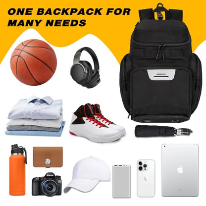 Goloni Basketball Backpack,Large Sports Bag with Ball Compartment & Shoe Compartment, Best for Basketball, Soccer - color: Black