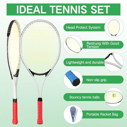6 Pcs Tennis Rackets for Adult Recreational 6 Players 27'' Tennis Racket Set with 3 Balls Lightweight Tennis Rackets for Tennis Training Beginner with Overgrip and Bag