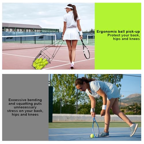 ParseBio Portable Pickleball Tennis Ball Collector with Wheel, 90 Tennis Balls Capacity, Pickleball Retriever Basket Carrier Gatherer Picker Hopper Container