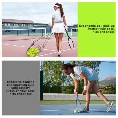 ParseBio Portable Pickleball Tennis Ball Collector with Wheel, 90 Tennis Balls Capacity, Pickleball Retriever Basket Carrier Gatherer Picker Hopper Container