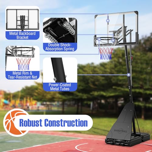 Giantex Portable Basketball Hoop Outdoor - 4.9-10 FT Quickly Height Adjustable Basketball Goal System w/ 44 Inch Shatterproof Backboard, Basketball Hoop Indoor for Adults, Backyard, Driveway, Pool