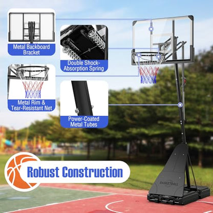 Giantex Portable Basketball Hoop Outdoor - 4.9-10 FT Quickly Height Adjustable Basketball Goal System w/ 44 Inch Shatterproof Backboard, Basketball Hoop Indoor for Adults, Backyard, Driveway, Pool