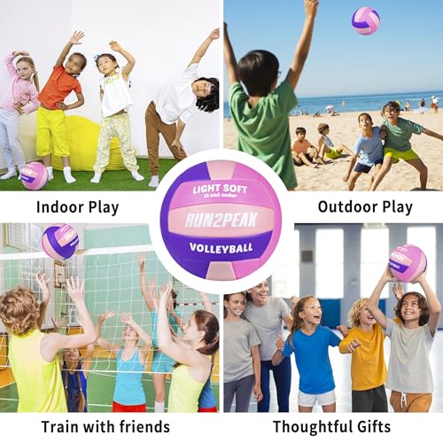 RUN2PEAK Light Soft Volleyball - Light Volleyball Designed for Beginners Kids Youth Teen - Lightweight Volleyballs for Indoor Outdoor Beach Backyard Official Size 5 Training Volley Ball