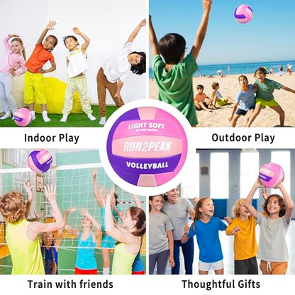 RUN2PEAK Light Soft Volleyball - Light Volleyball Designed for Beginners Kids Youth Teen - Lightweight Volleyballs for Indoor Outdoor Beach Backyard Official Size 5 Training Volley Ball