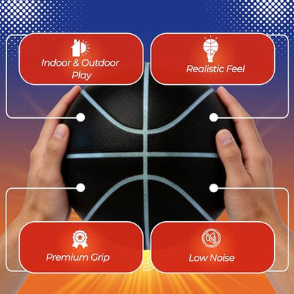600g Premium Indoor Silent Basketball, Official Size 7 (29.5"), Never Compressed, Realistic Bounce, Premium Grip Grooves, High-Grade Foam, Indoor/Outdoor Practice for Home Drills