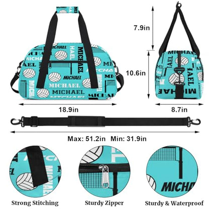 Custom Volleyball Gym Bag Duffel Bag for Women Men, Personalized Name Sport Bag Overnight Bags Customized Travel Weekender Bag, Light Blue - color: Light Blue