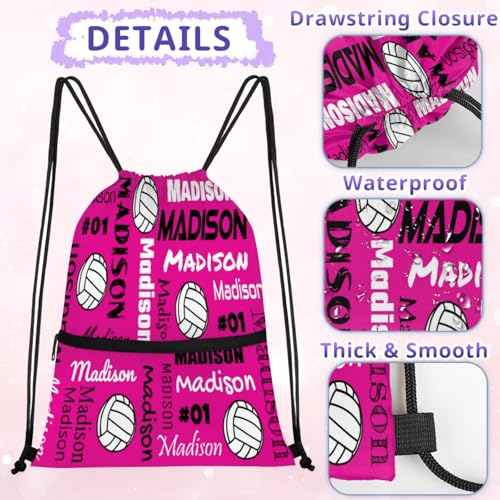 Custom Volleyball Style Drawstring Bag, Personalized Sports Ball Backpack Drawstring Sack Cinch Bags for Team Gift Party Favors, Pink - color: Navy