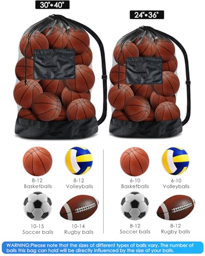 BROTOU Extra Large Mesh Ball Bag, Drawstring Socce Bag for Coach, Use for Basketball, Volleyball, Baseball, Mesh Equipmenbag with Adjustable and Portable Strap - size: 24” x 36”