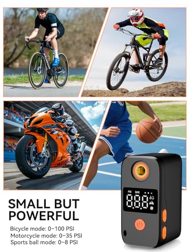 Mini Bike Pump, Portable Bicycle Electric Pump for Fast Inflation, 130PSI Portbale Bike Pump with Gauge for City Bike, Road Bike, Mountain Bike, Motorcycle and Balls