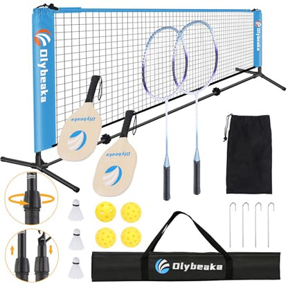 All-in-one Portable Badminton & Pickleball Net Set for Backyard Beach Driveway with Height Adjustable Poles, Durable Net, 2 Aluminum Badminton Rackets + 2 Pickleball Paddles - size: 10 ft