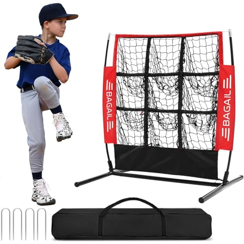 BAGAIL Baseball and Softball Pitching Net, 9 Pocket Pitching Net, Portable Pitching Target Net for Backyard with Carry Bag