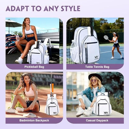 Pickleball Bags, 30L Deluxe Waterproof Pickleball Backpack with Shoe Compartment for Men Women Pickle Ball Gift Accessories for Pickball Lovers (White) - color: White