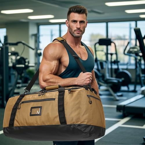 100L Extra Large Travel Duffle Bag Backpack for Men, 3 in 1 Sports Duffel Bags W/Adjustable Shoulder Strap & Dividers Gym Equipment/Gear Weekend Overnight Bag for Trip Camping Hiking, XL Brown - color: Brown