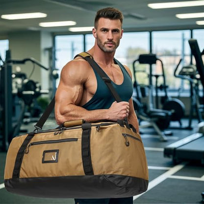 100L Extra Large Travel Duffle Bag Backpack for Men, 3 in 1 Sports Duffel Bags W/Adjustable Shoulder Strap & Dividers Gym Equipment/Gear Weekend Overnight Bag for Trip Camping Hiking, XL Brown - color: Brown
