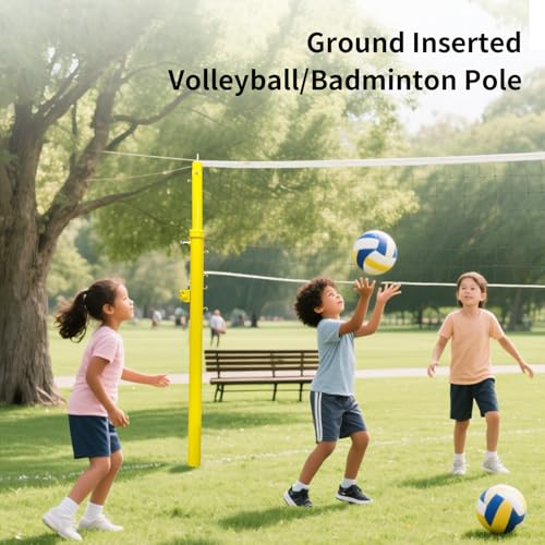 Volleyball Poles Adjustable Height,Professional Permanent Volleyball Net Posts,Outdoor Badminton Post,Volleyball Net Poles with Ground Sleeves for School Indoor Gym Adult Kids