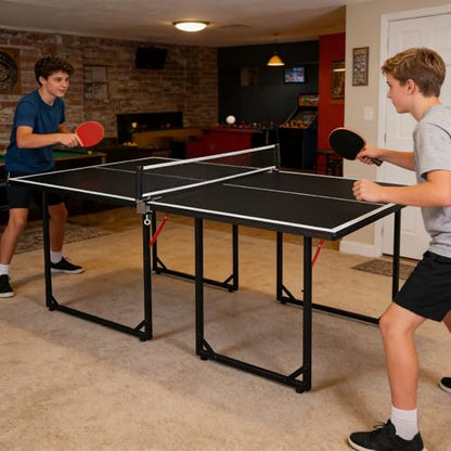 6x3ft Ping Pong Table, Mid-Size Portable Table Tennis Table Set with Net, 2 Table Tennis Paddles and 3 Balls for Kids & Adults, Not Full Size, Space-Saving Design