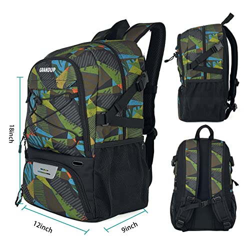 GRANDUP Basketball backpack with ball and shoes compartment Fit Volleyball, soccer, Swim, Gym, Travel, and School, large capacity sports training equipment bags - color: polygon camo