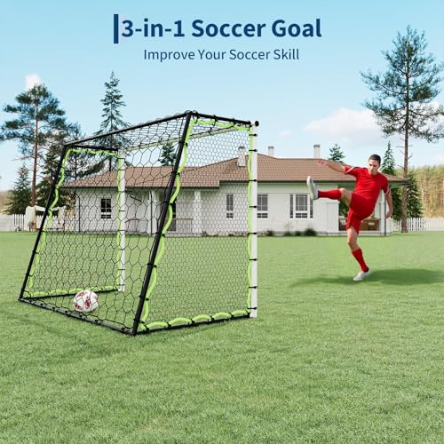 7x5 Ft Soccer Rebounder Net Goal, Iron Frame with PE Net, Includes 4 U-Shaped Ground Stakes, Backyard Soccer Training Equipment for Passing, and Ball Control