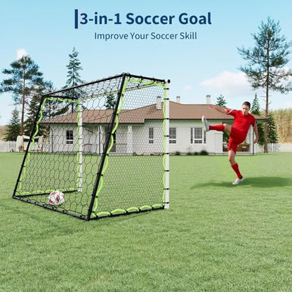 7X5 FT Soccer Goal Rebounder Net, 3-in-1 Heavy Duty Soccer Rebounder Net for Football Practice, High Passing, Low Passing & Shoot, Outdoor Backyard Football Training Equipment