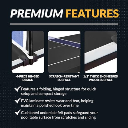 Hathaway 9 ft Quick Set Table Tennis Conversion Top – Regulation Sized, Foldable, Durable Engineered Surface, Protection Pads – Indoor Ping Pong Table Topper for Pool Table w/Net & Posts