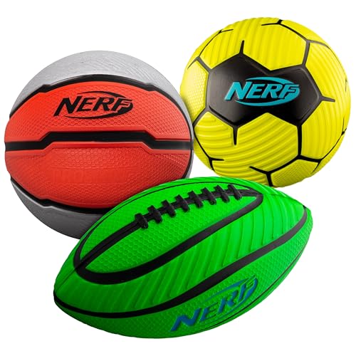 Nerf Mini Foam Sports Ball Set - Foam Football, Soccer Ball + Basketball Soft Sports Toy for Kids - color: Green/Orange/Yellow, size: One Size