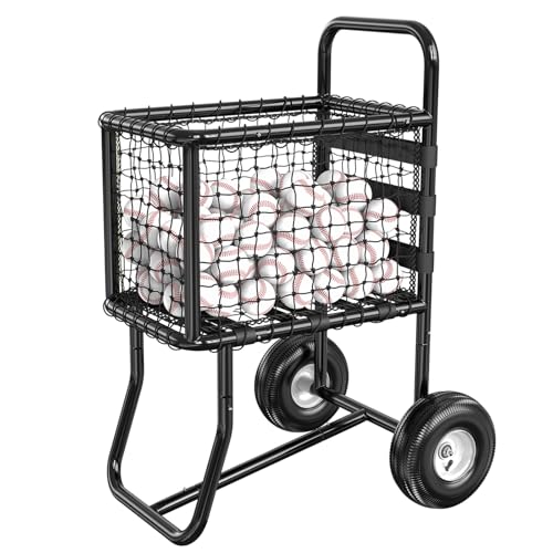 Sports Baseball Cart with Wheels, Large Softball Caddy Ball Baseball Transport Cart for Field & Training, Holds 300+ Baseballs or 150 Softballs, with 6m Self-Adhesive Hook and Loop Tape - color: Black