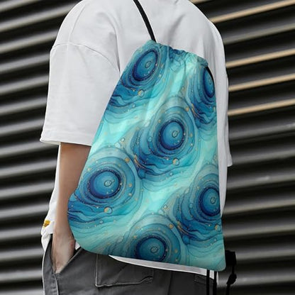 Beam Bag Large Capacity Drawstring Backpack for Volleyball Baseball Sports Workout Gear Travel Men Women, Blue Trippy Marble Bags - color: Picture (518)