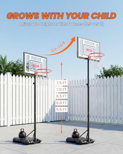IGL Kids Basketball Hoop Outdoor Adjustable, 33 Inch Portable Basketball Goal with PC Backboard, Fillable Base & 40 lb Weight Ball for Backyard & Driveway - color: Black