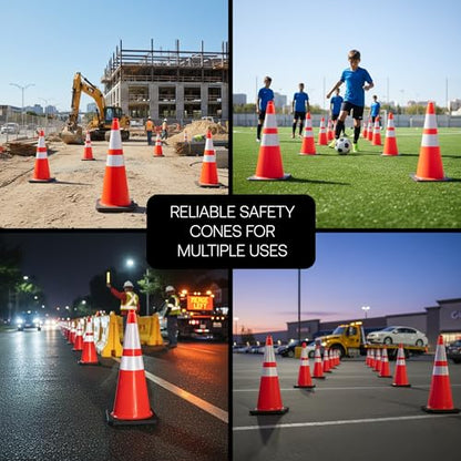 Brimar 28 Inch Performance Cones, 4 Pack, Orange PVC Traffic Safety Cones with 10 lb. Black Base for Construction, Road Parking, MUTCD Approved, Highly Reflective Bands, Structurally Stable, Wearproof - size: 10 lb.
