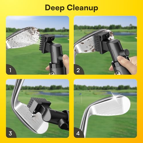 Pro Golf Club Cleaner: 4oz Water Bottle with Groove Cleaner, Heavy-Duty Retainer Clip, Large Nylon Bristles for Deep Clean, Ergonomic Button Design, Essential Golf Accessories & Gifts for Men