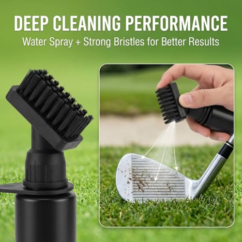 Golf Club Brushes & Golf Towel,Heavy Duty Retractable Clip- Squeeze Water Bottle 7.5 Inche for Easy Cleaning with Nylon Bristles- Holds 4 Oz Water,Golf Cleaner Accessories for Men