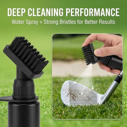 Golf Club Cleaner Brush with Water, Refillable Squeeze Bottle Golf Club Cleaning Kit with Nylon Bristles, Waffle Microfiber Towel, Heavy Duty Retractable Clip, Golf Accessories and Gifts for Golfers