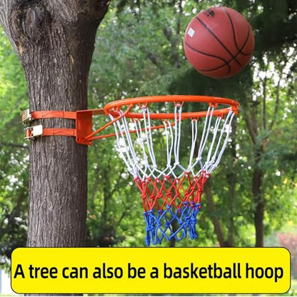18 Inch Basketball Rim Replacement with Net, Universal Basketball Hoop Rim with Mounting Straps, Indoor Outdoor Basketball Rim for Most Backboard, Tree-Mountable Basketball Hoop Replacement