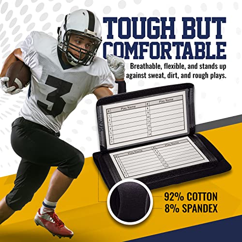 GSM Brands Quarterback (QB) Play Wristband - Youth Size - Pro Football Armband Playbook - 20 Pack (Black)