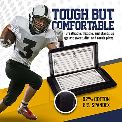 GSM Brands Quarterback (QB) Play Wristband - Youth Size - Pro Football Armband Playbook - 10 Pack (Black)