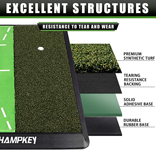 CHAMPKEY Heavy-Duty Golf Hitting Mat - Swing Path Feedback Golf Practice Mat - Ideal for Indoor and Outdoor Training - size: 13" x 17", style: Impact & Fairway Mat with 2 Pads