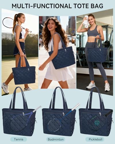 Tennis Tote bag With Shoe Compartment For Men & Women Waterproof Tennis Tote Holds 2-4 Rackets With Shoe Compartment & Wet Pocket, Sports Travel Duffle Fits 15.6" Laptop, Pickleball Tote bag