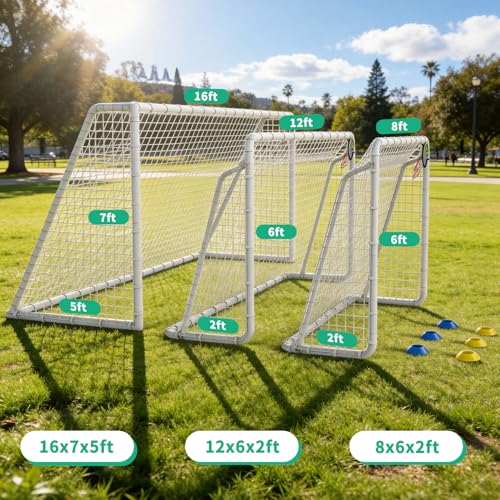 16x7 Portable Soccer Goal Heavy Duty Steel Frame for Backyard | Official 9v9 Youth Football Goals with High-Impact Net | Soccer Training Equipment for Kids, Teens & Family