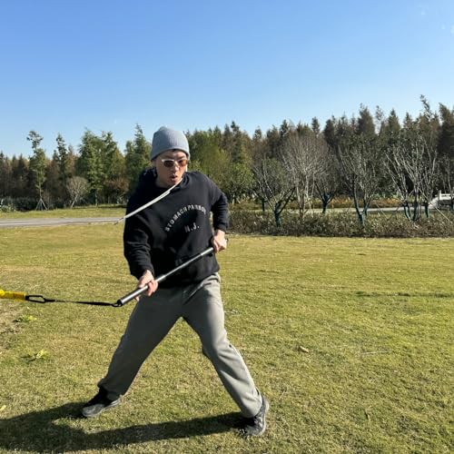Swing Trainer for Golf/Baseball/Tennis Improvement, Resistance Cord (25&80lbs) with Weighted Workout Bar, Rotational Movements Exercise in Core Training