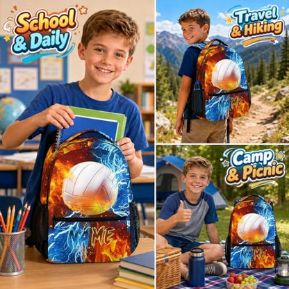 Boys Backpack for Kids Personalized Volleyball Schoolbag for Elementary Middle Primary, 17 Inch Durable Lightweight Bookbag - color: Beige
