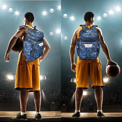 WOLT Basketball Bag Backpack with Separate Ball Compartment and Shoes Pocket, Gym Bags for Men, Large Sports Bag for Basketball, Soccer, Volleyball, Baseball - color: Camoblue
