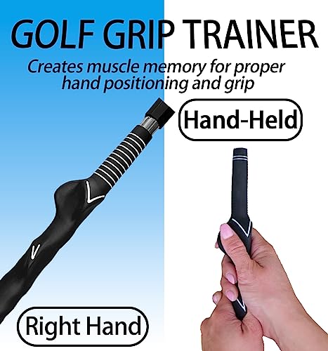 Golf Swing Trainer aid - Golf Training aid to Improve Hinge, Forearm Rotation, Shoulder turna and Grip.Portable Collapsible Swing Trainer Equipped with Golf Grip Trainer - color: Right-Black