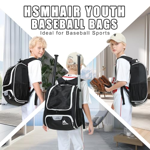 Hsmihair Baseball Bag-Baseball Backpack Holder for Baseball, Large Main Compartment,Softball Tball& Gear for Youth and Adults